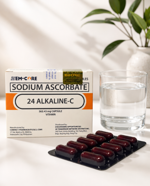 24 Alkaline-C product boxes beside capsule blister